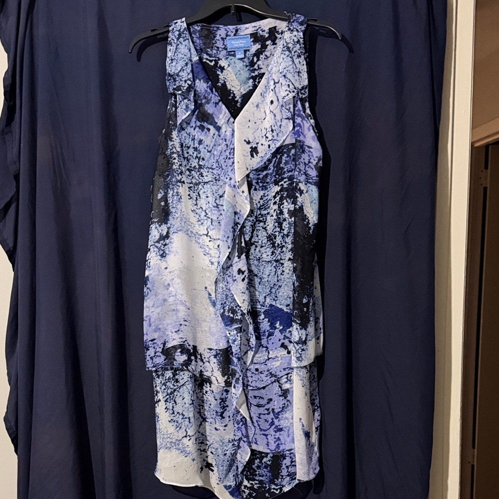 Simply Southern Blue, Black and White Abstract Ruffle Dress
